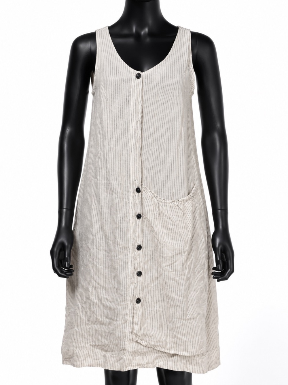 Crea Concept 100% Linen Pinstripe Midi Sleeveless Dress 40/Medium Pockets